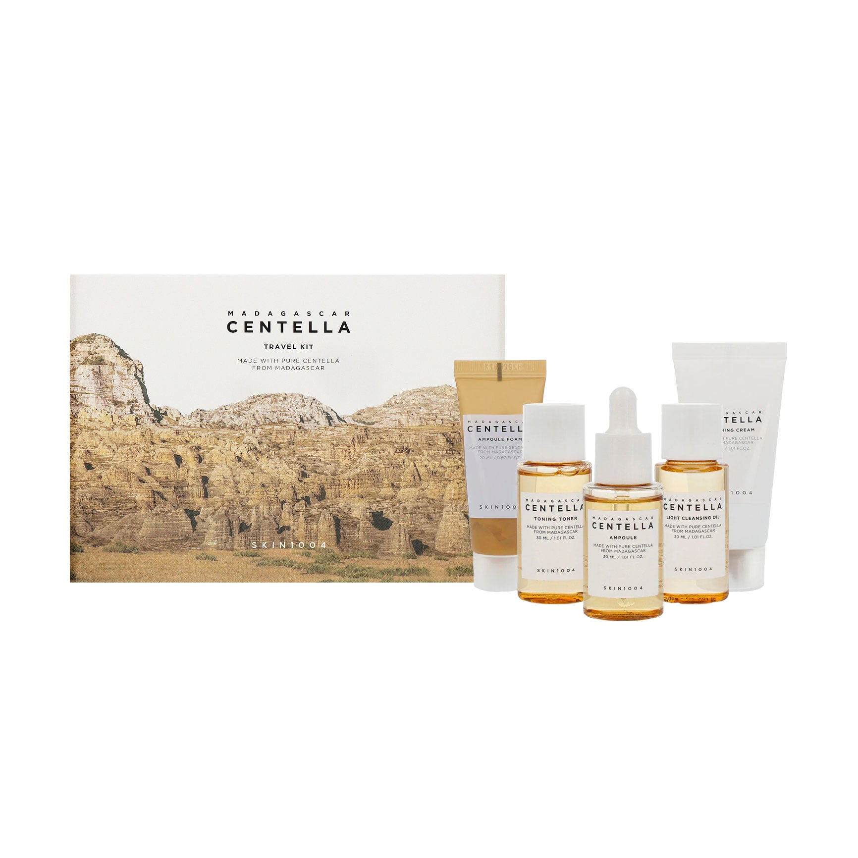 Набір для обличчя Skin1004 Madagascar Centella Travel Kit (пінка, 20 мл + крем, 30 мл + тонер, 30 мл + сироватка, 30 мл + гідрофільна олія, 30 мл)
